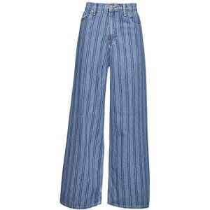 Gap Mid Rise UltraSoft Baggy Jeans Size 30 Petite in Light Indigo with Stripes